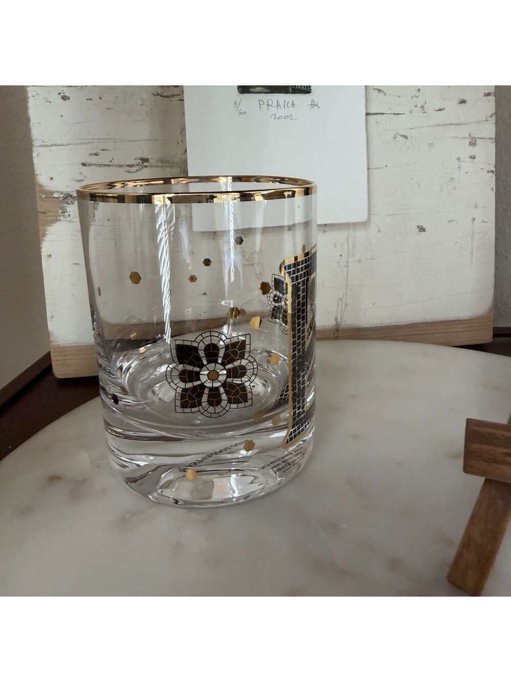 By Anthropologie Bistro Monogram E Tumbler 24K Gold Rim/Decals Old Fashioned - Picture 2 of 6